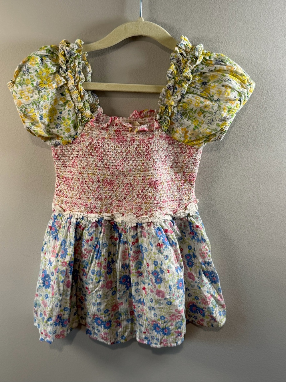 LoveShackFancy Pink and Yellow Floral Smocked Dress Size 4-5Y